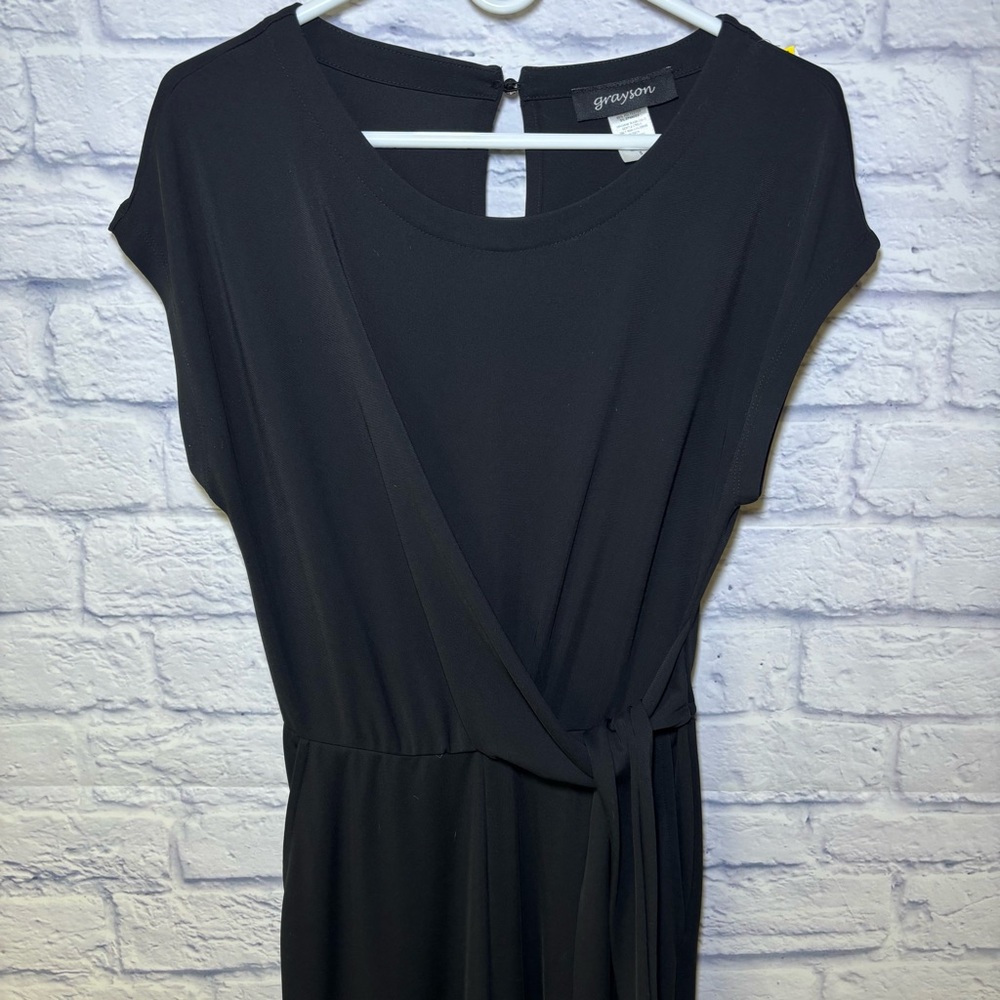 Grayson black jumpsuit with a side tie waist. Classic Business Attire Career